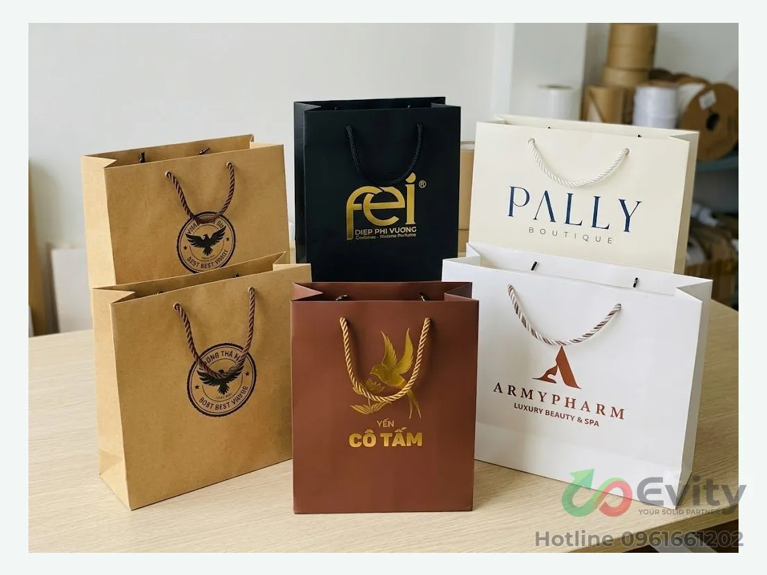 Túi giấy doanh nghiệp: quai giấy, quai dù, quai lụa, đục lỗ
