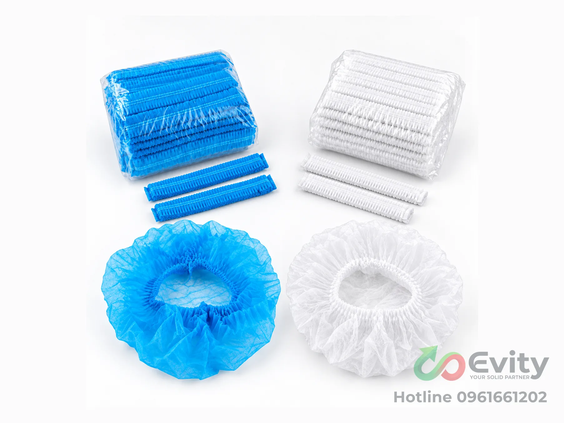 Bọc tóc con sâu nilon dùng 1 lần thông thoáng (Xanh - Trắng)